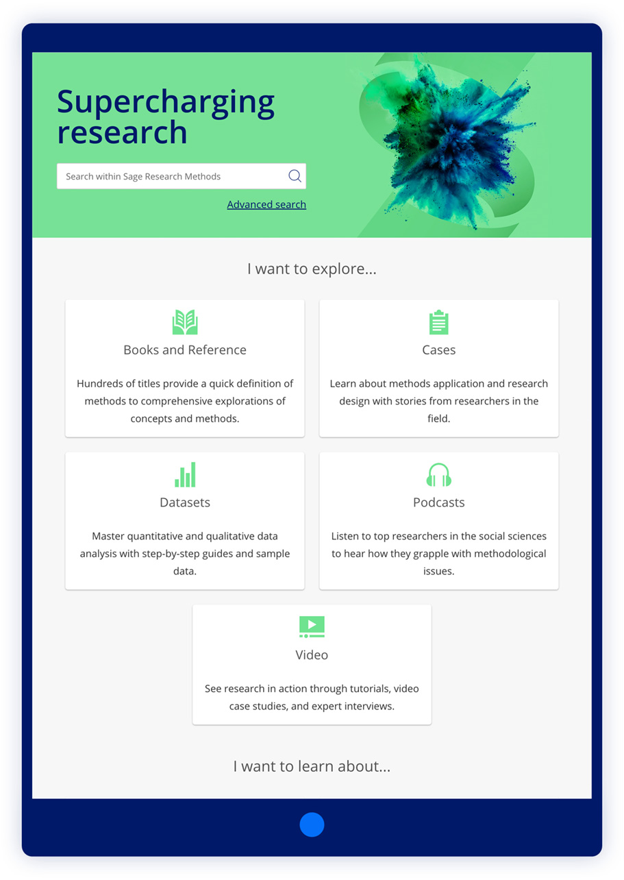 iPad_Sitefinity_SRM Illustration of Sage Research Methods on a tablet device