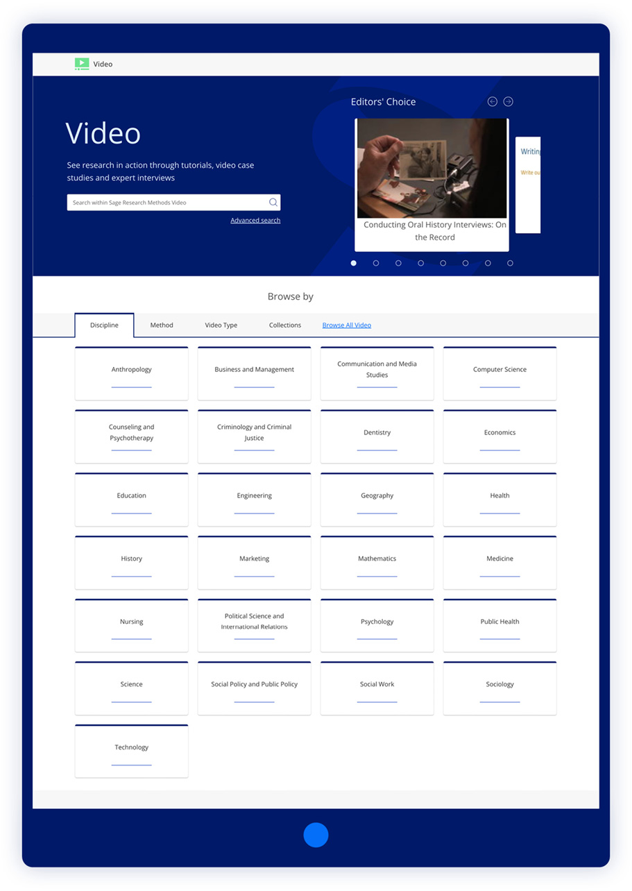 iPad_Sitefinity_SRMV Screenshot of Sage Research Methods on a tablet device